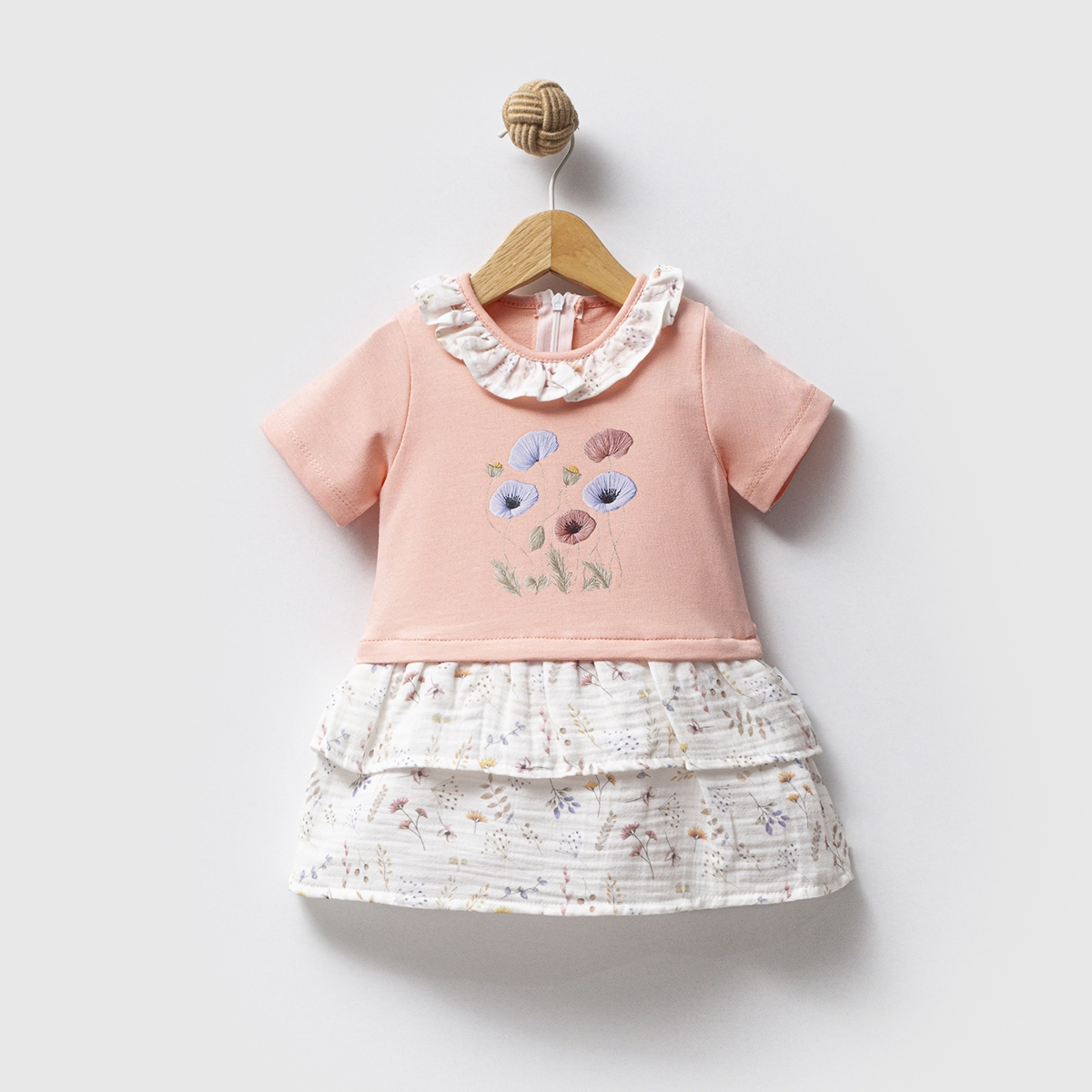 KIZ 1-4 YAŞ KISA KOL ÇİÇEKLİ ELBİSE 