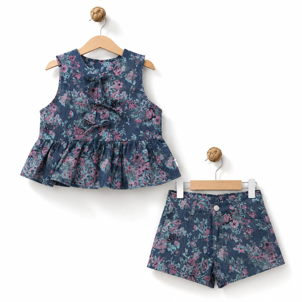 GIRL 5-8 YEARS OLD 2-PIECE SUIT WITH FRONT-TIED SHORTS