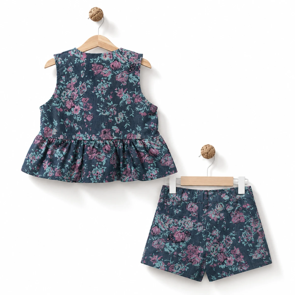 GIRL 5-8 YEARS OLD 2-PIECE SUIT WITH FRONT-TIED SHORTS