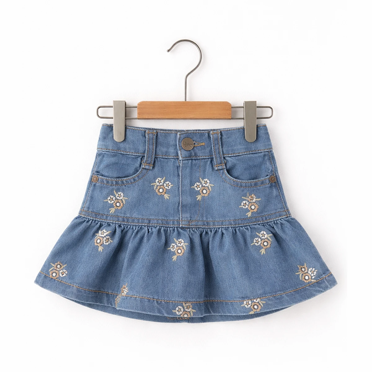 KIZ ÇOCUK 1-4 YAŞ ÇİÇEK NAKIŞLI KOT ETEK 