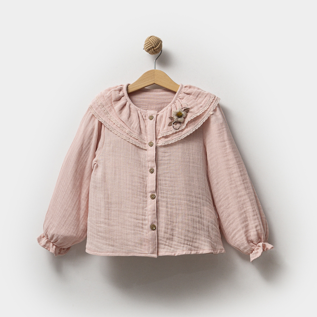 KIZ 5-8 YAŞ FIRFIRLI MÜSLİN GÖMLEK 