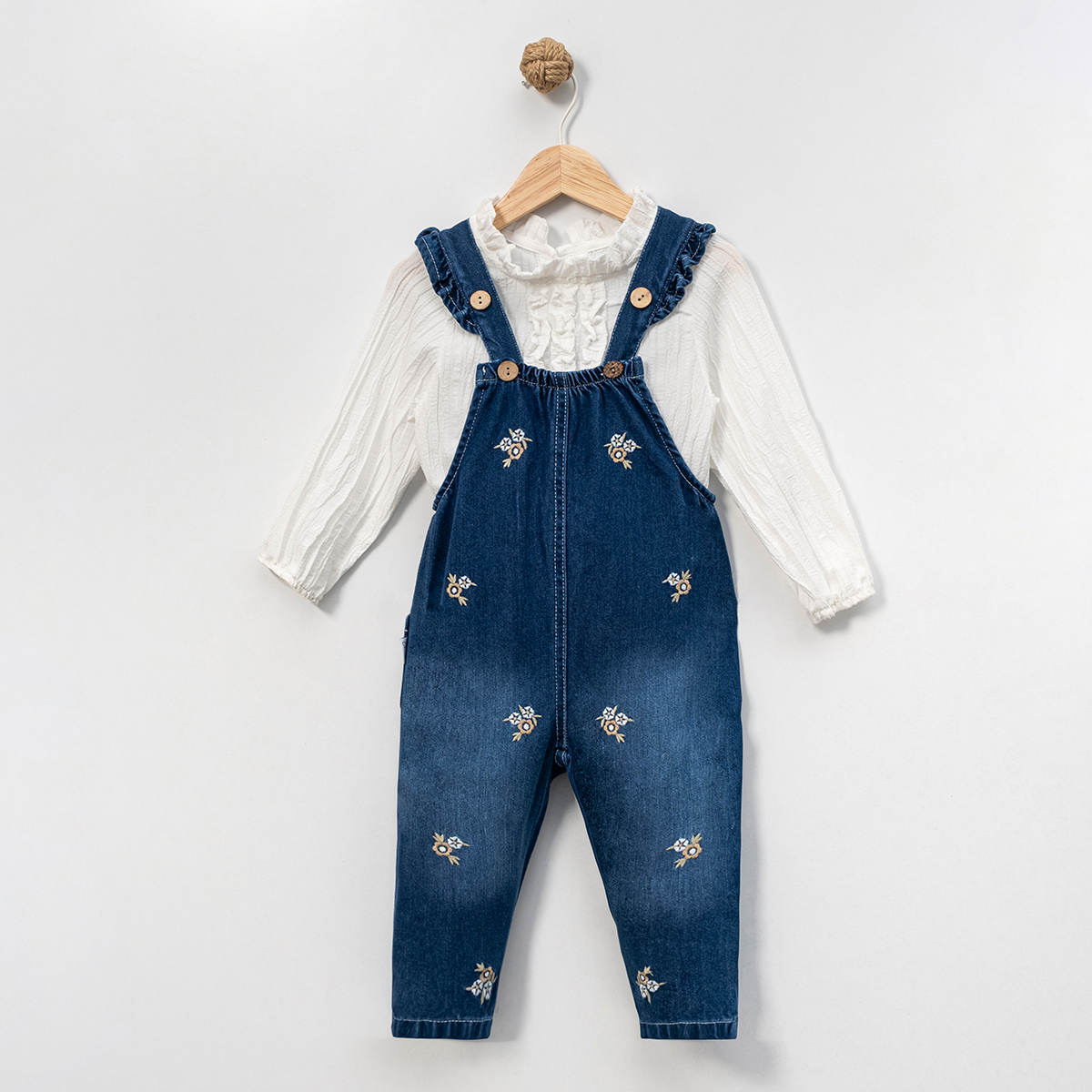 KIZ ÇOCUK 1-4 YAŞ GÖMLEK NAKIŞLI SALOPET