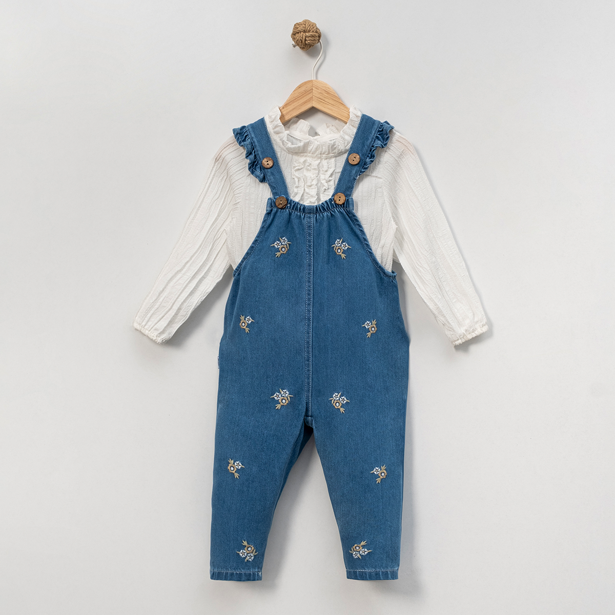 KIZ ÇOCUK 1-4 YAŞ GÖMLEK NAKIŞLI SALOPET