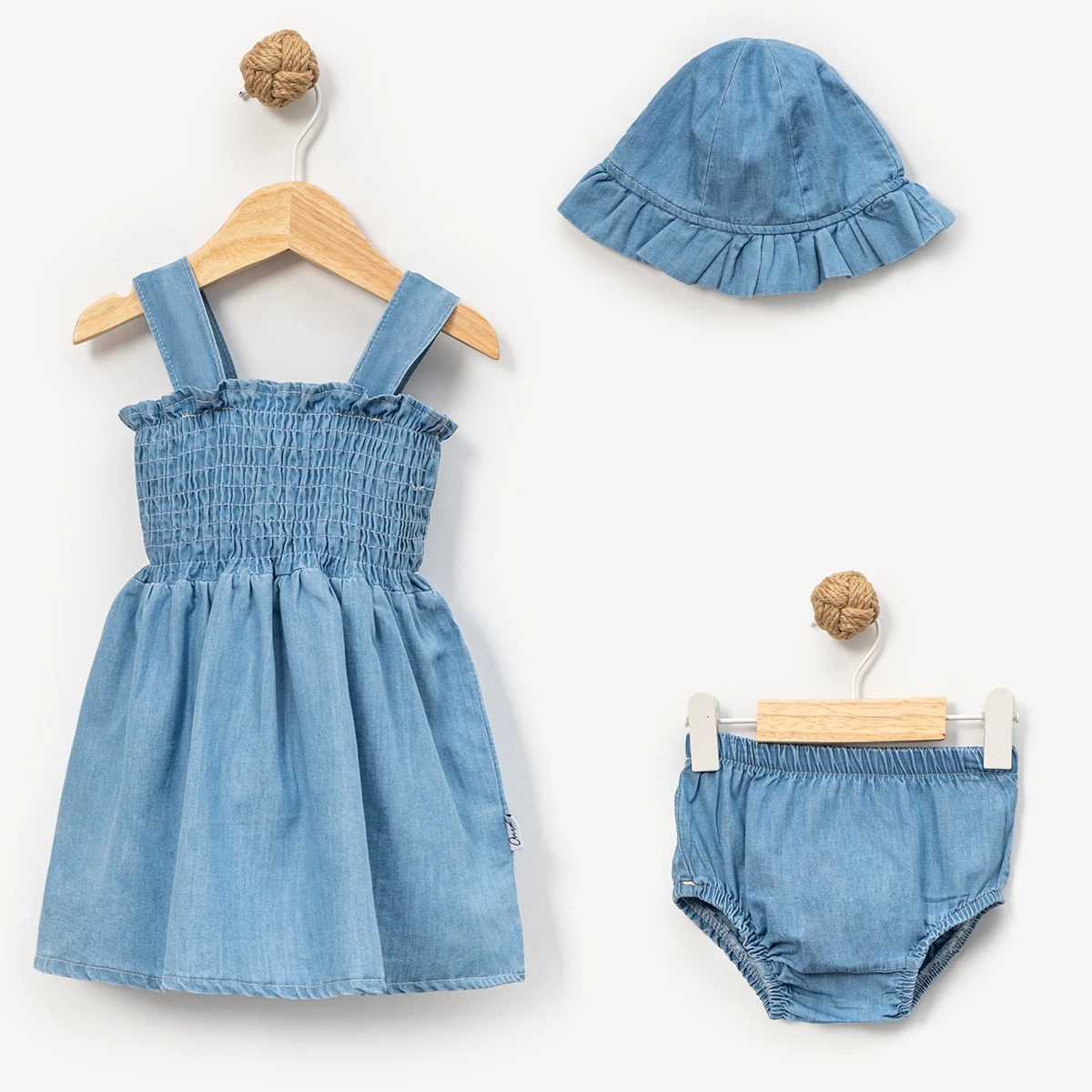 KIZ ÇOCUK 9-24 AY KOT ŞAPKALI SLİPLİ ELBİSE 3 LÜ TAKIM 