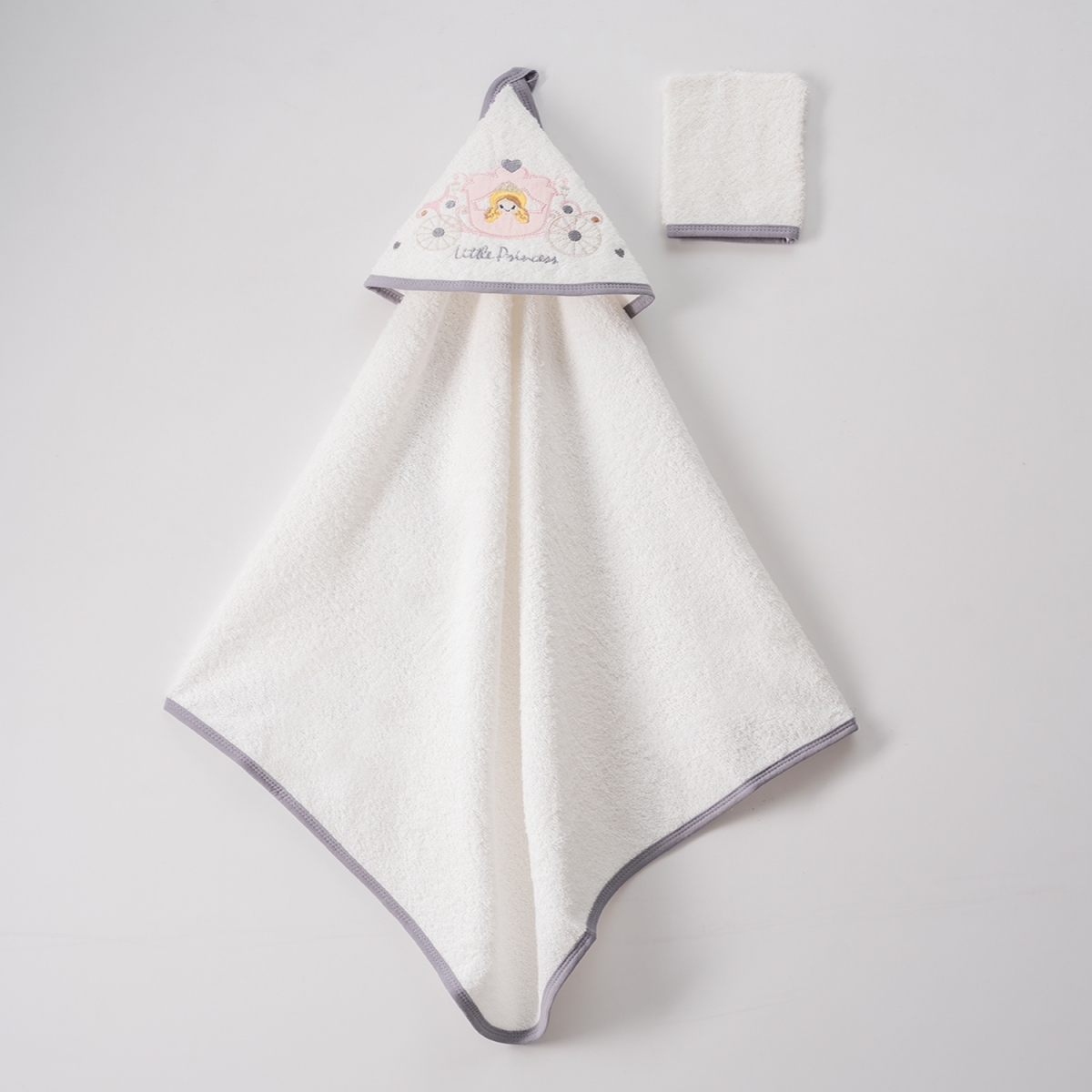 2 Lİ PRENS-PRENSES KAPŞONLU HAVLU 75*80 CM - KREM-GRİ