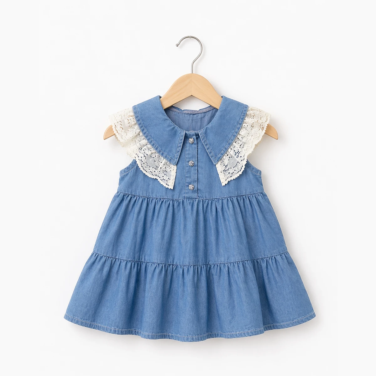GIRL 1-4 YEARS OLD LACE COLLAR DENIM DRESS
