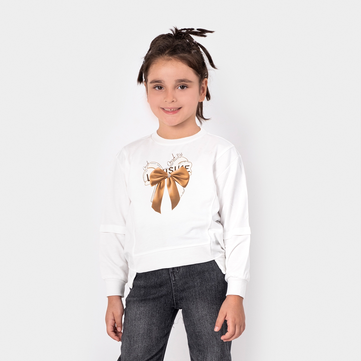 KIZ ÇOCUK 5-8 YAŞ TAŞ BASKLI SWEAT 