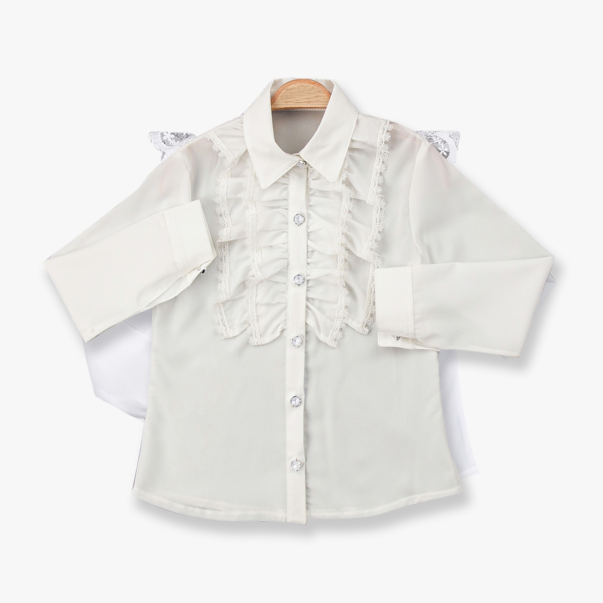 KIZ ÇOCUK 9-12 YAŞ PİLE DETAYLI BEYAZ GÖMLEK