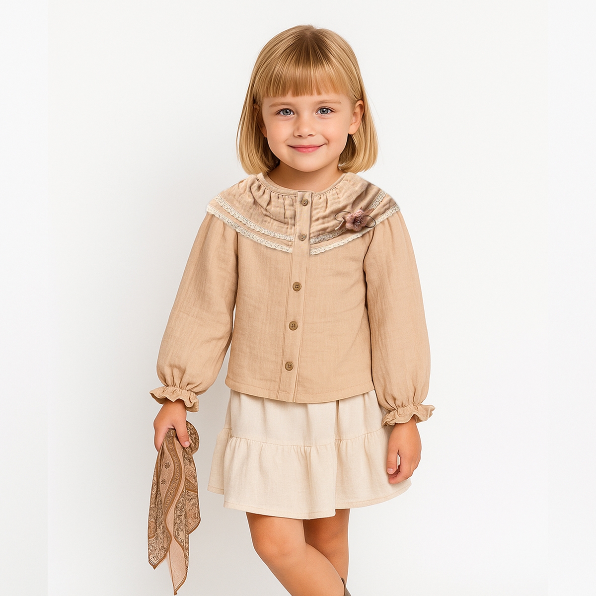 KIZ 5-8 YAŞ FIRFIRLI MÜSLİN GÖMLEK 