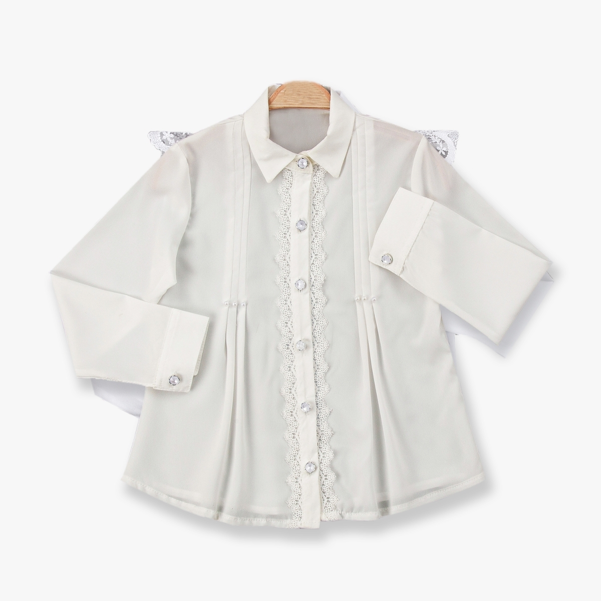 KIZ ÇOCUK 9-12 YAŞ PİLE DETAYLI BEYAZ GÖMLEK