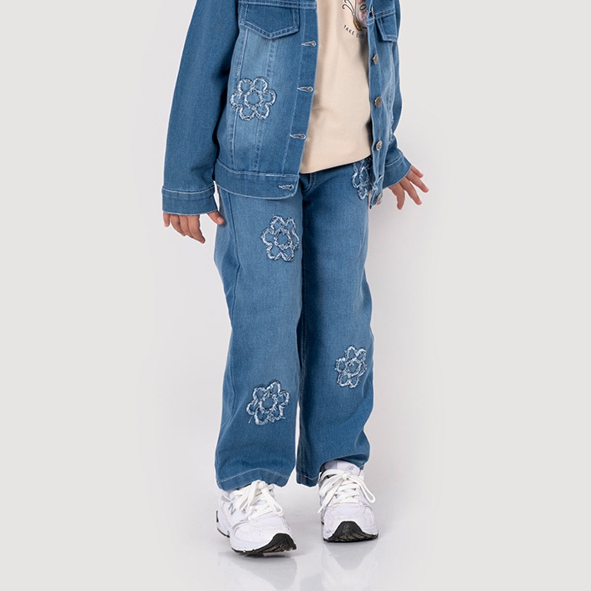 KIZ ÇOCUK  5-8 YAŞ PAPATYA TEMA  NAKIŞLI KOT PANTOLON -