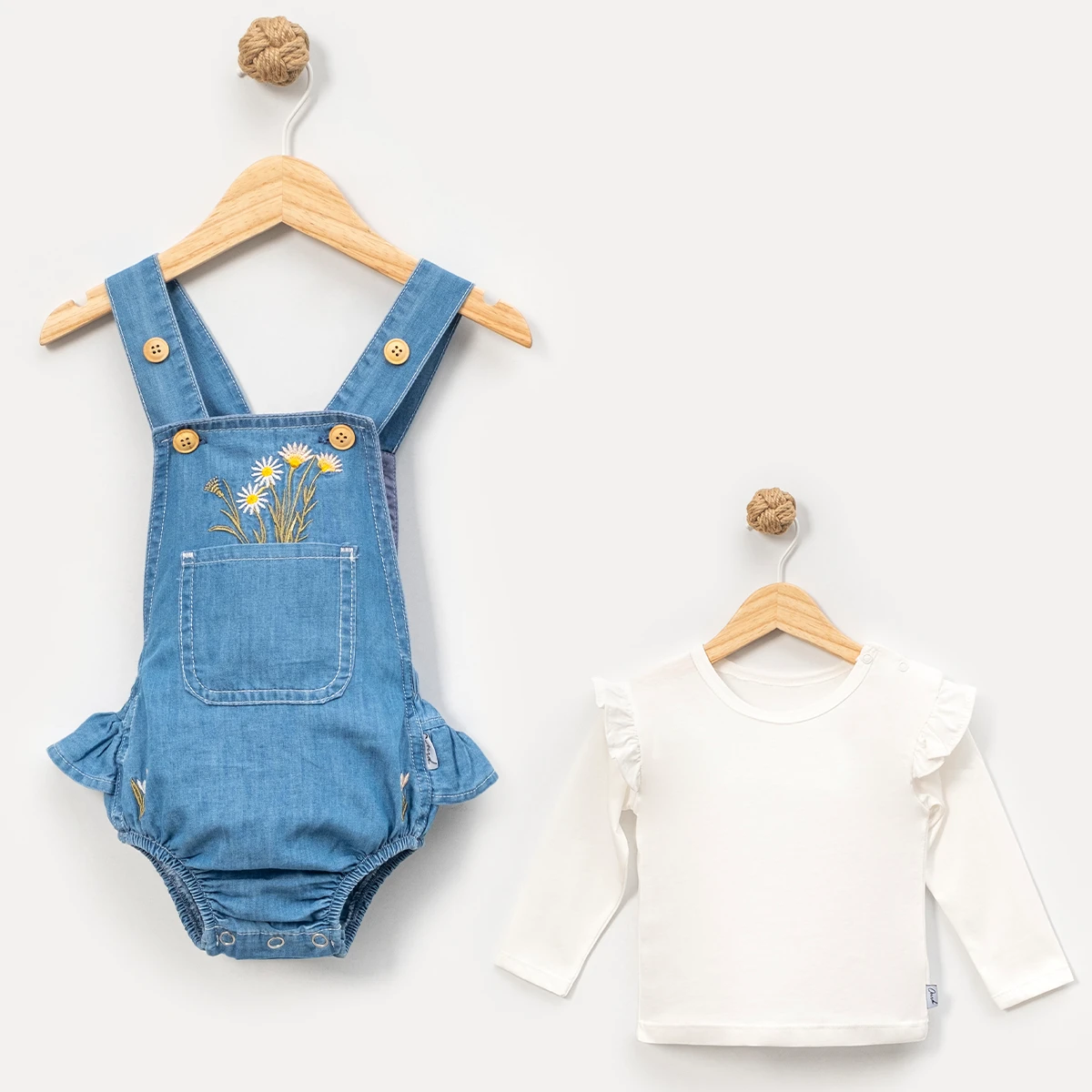 KIZ ÇOCUK 9-24 AY ÇİÇEK NAKIŞLI KOT TAKIM 