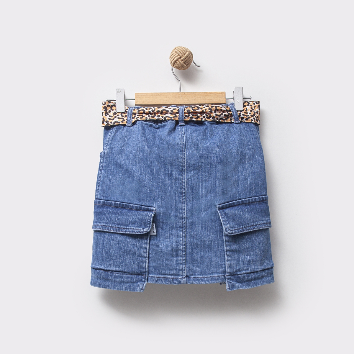 KIZ 5-8 YAŞ KOT LEOPAR KEMERLİ ETEK 