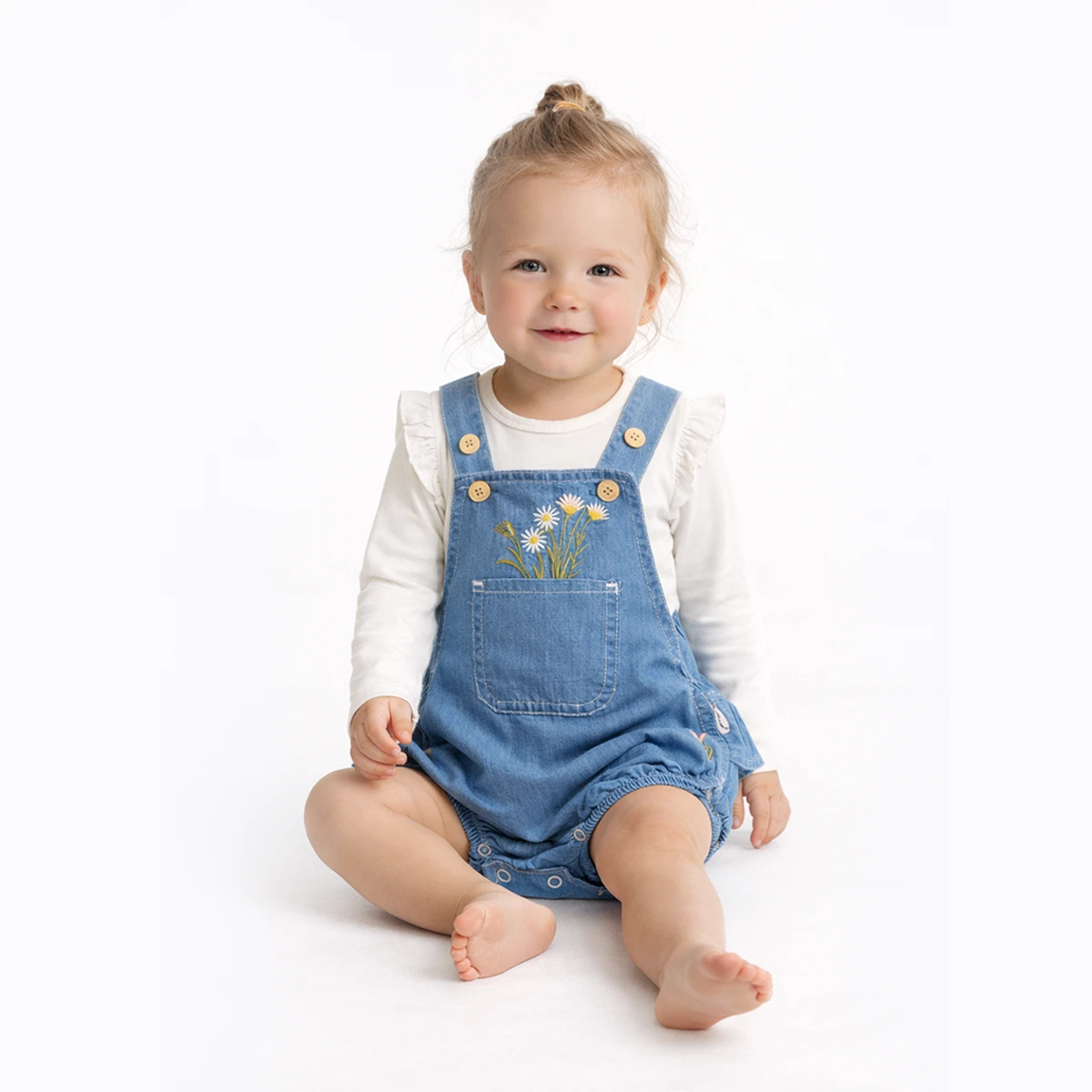 KIZ ÇOCUK 9-24 AY ÇİÇEK NAKIŞLI KOT TAKIM 