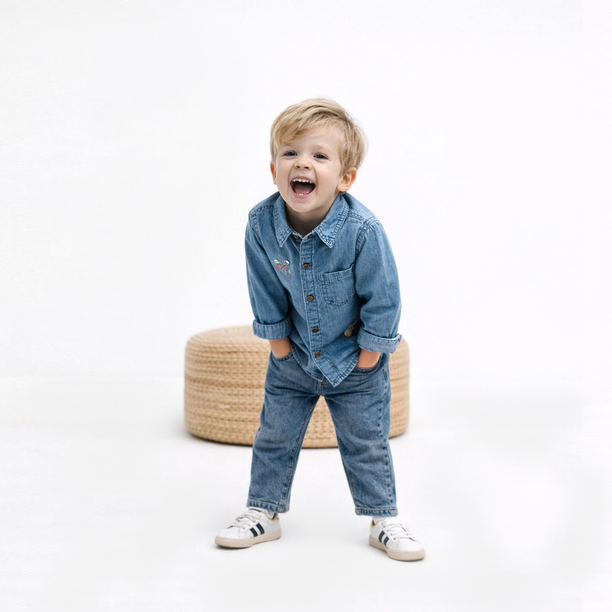 UNISEX 1-4 YAŞ NAKIŞLI KOT GÖMLEK 