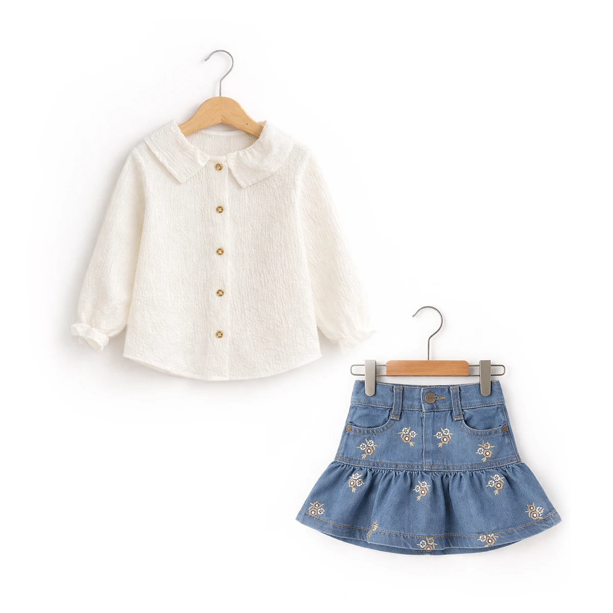 KIZ ÇOCUK 1-4 YAŞ GÖMLEK KOT ETEK TAKIM 