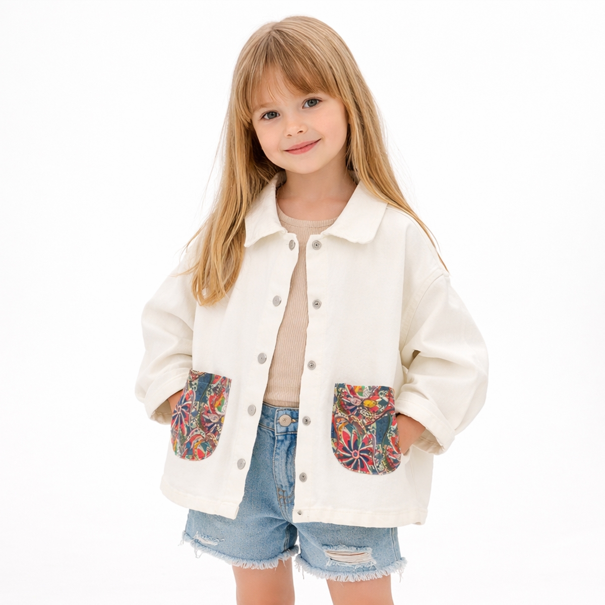 KIZ ÇOCUK 5-8 YAŞ DİJİTA LCEPLİ HAM CEKET 