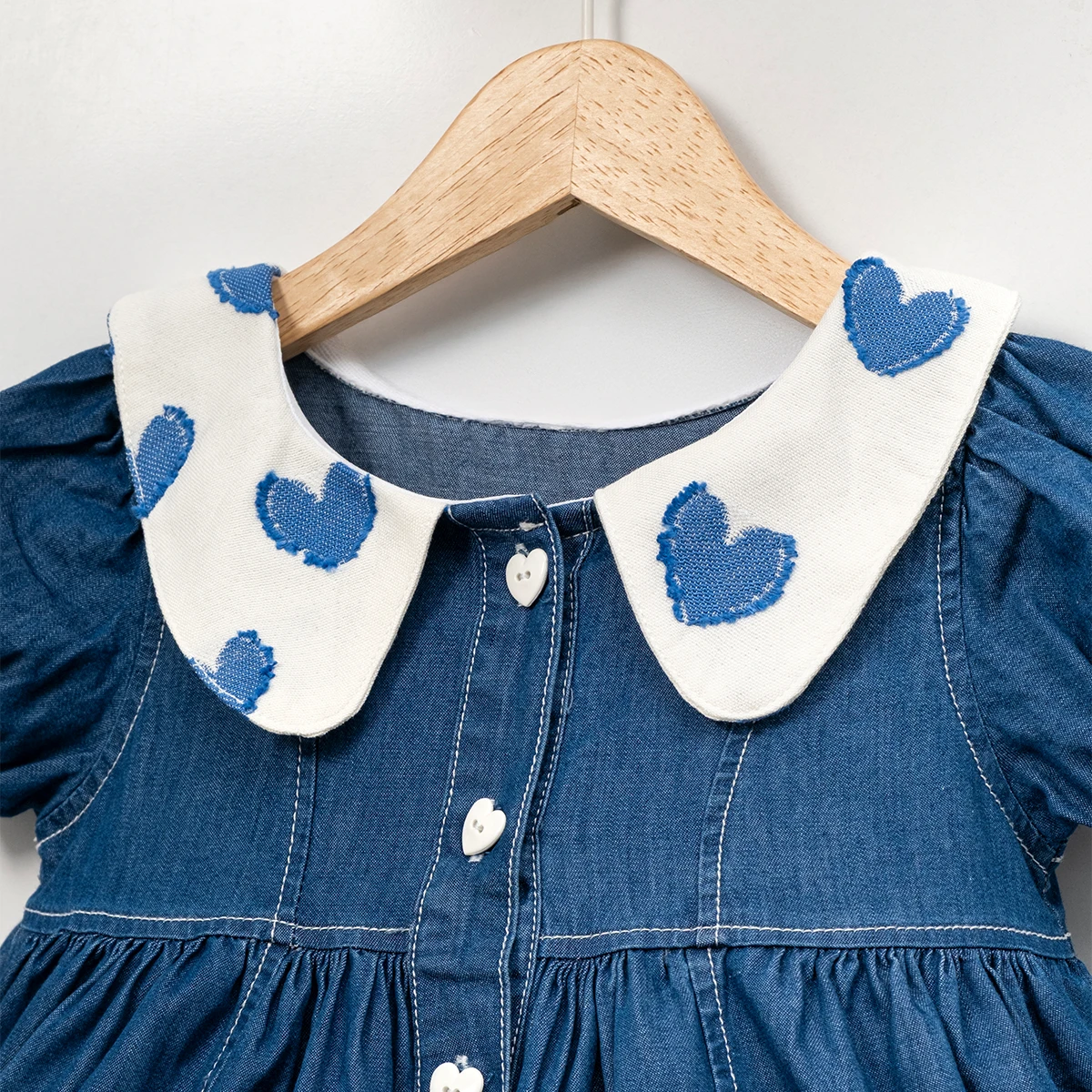 KIZ ÇOCUK 1-4 YAŞ BEBE YAKA KALP DETAYLI KOT ELBİSE