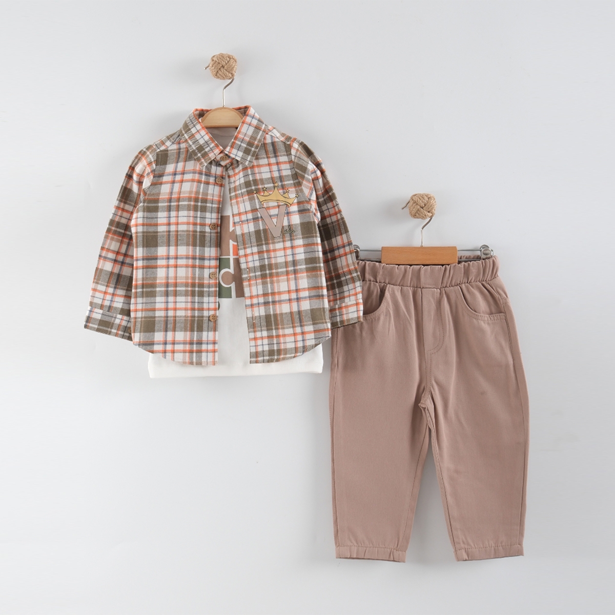 ERKEK ÇOCUK 2-5 YAŞ GÖMLEK PANTOLON 3 LÜ TAKIM - BEJ