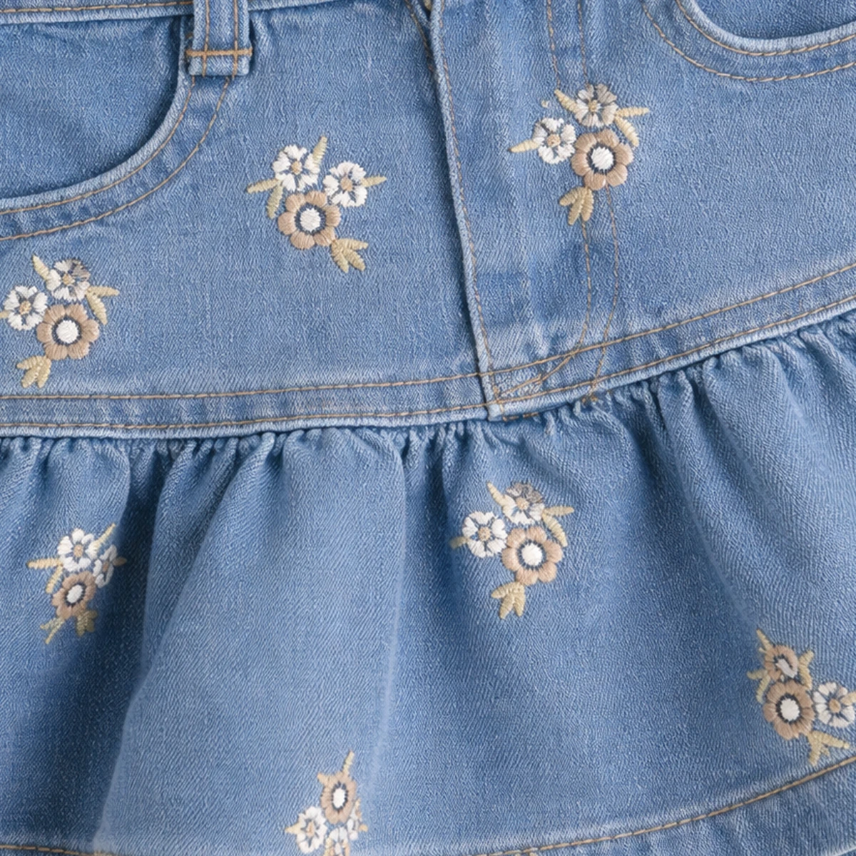 KIZ ÇOCUK 1-4 YAŞ ÇİÇEK NAKIŞLI KOT ETEK 