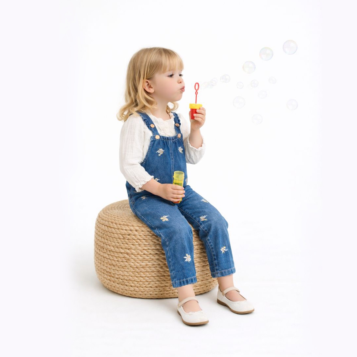 KIZ ÇOCUK 1-4 YAŞ GÖMLEK NAKIŞLI SALOPET