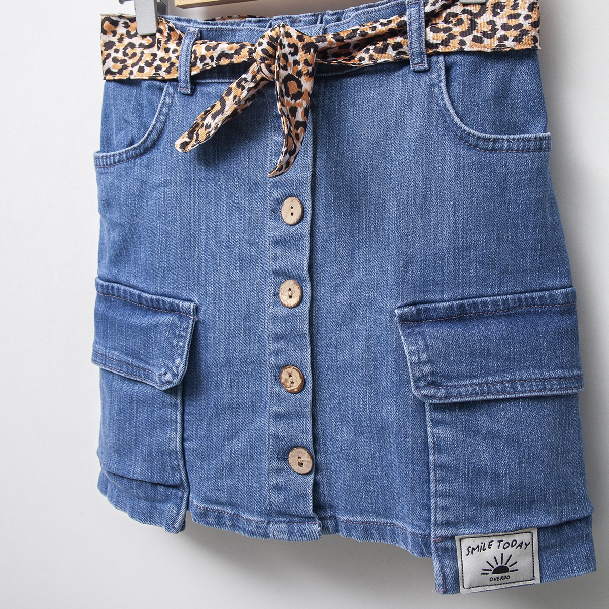 KIZ 5-8 YAŞ KOT LEOPAR KEMERLİ ETEK 