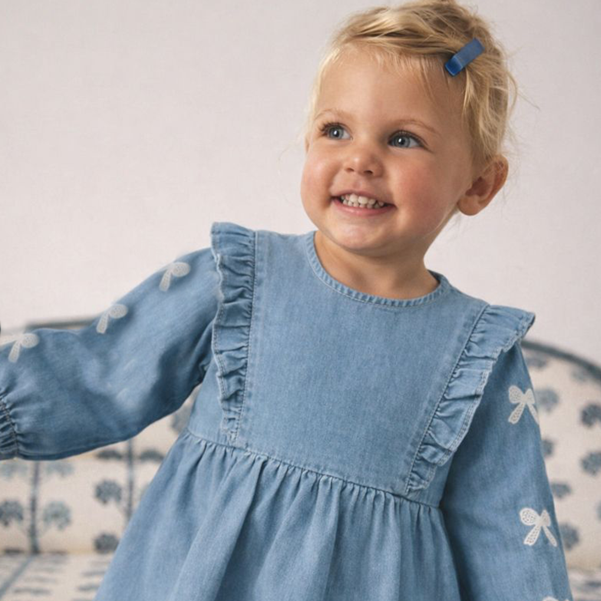 KIZ ÇOCUK 1-4 YAŞ NAKIŞLI TOKALI KOT ELBİSE