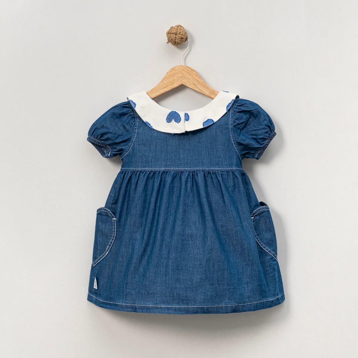 KIZ ÇOCUK 1-4 YAŞ BEBE YAKA KALP DETAYLI KOT ELBİSE