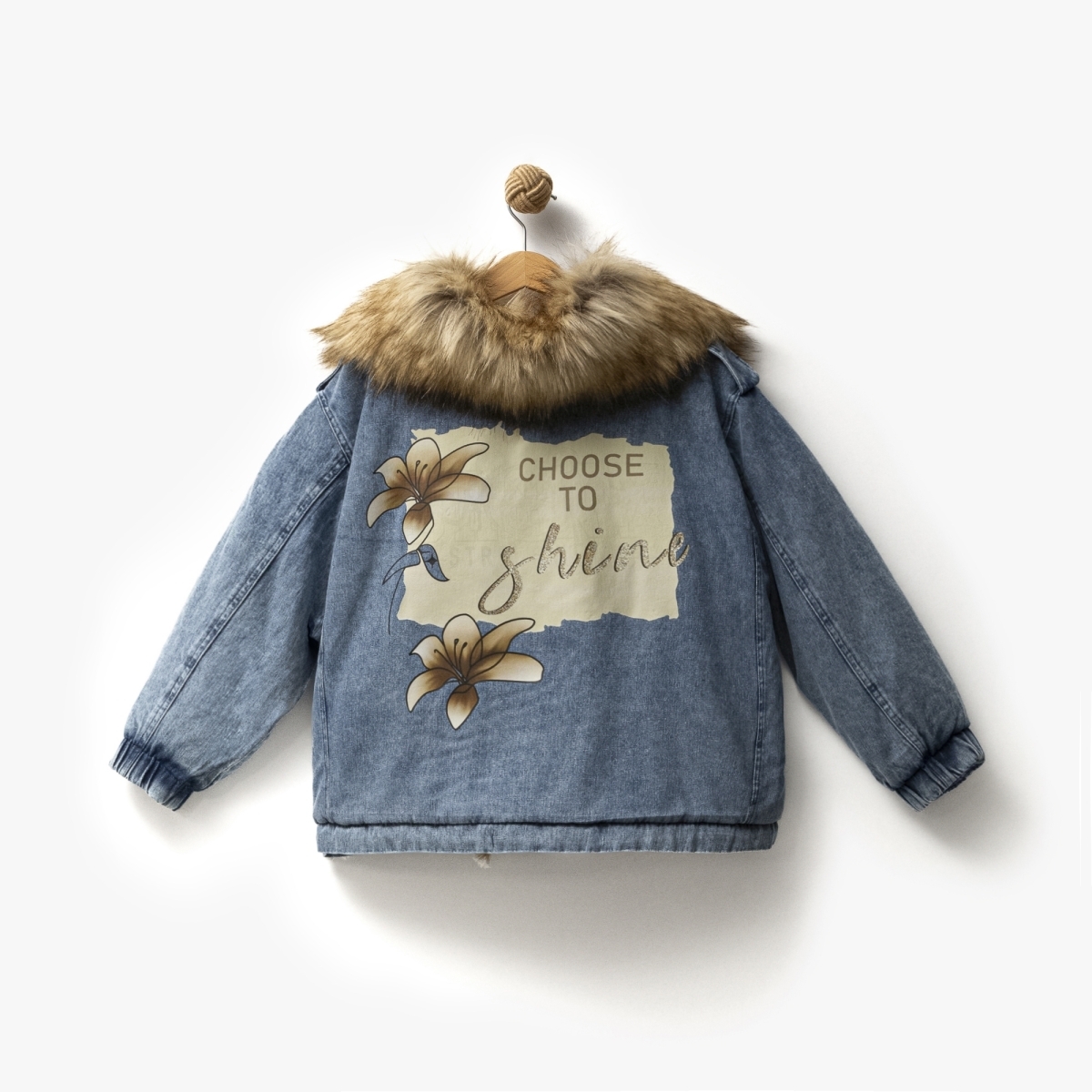 KIZ 9-12 YAŞ KÜRK YAKALI OVERSİZE KOT CEKET 