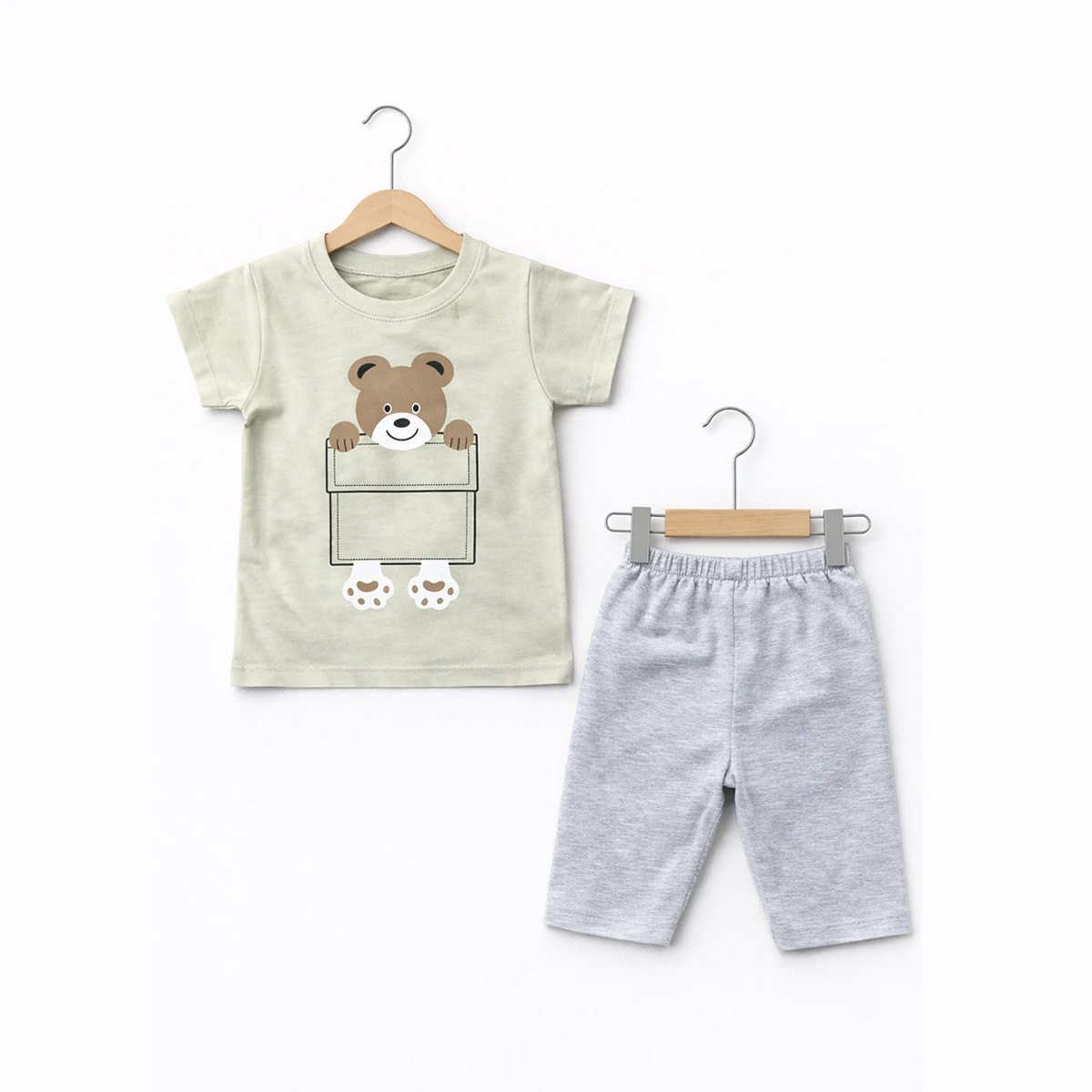 ERKEK ÇOCUK 1-4 YAŞ AYICIK BASKILI  KISA KOLLU 2Lİ TAKIM