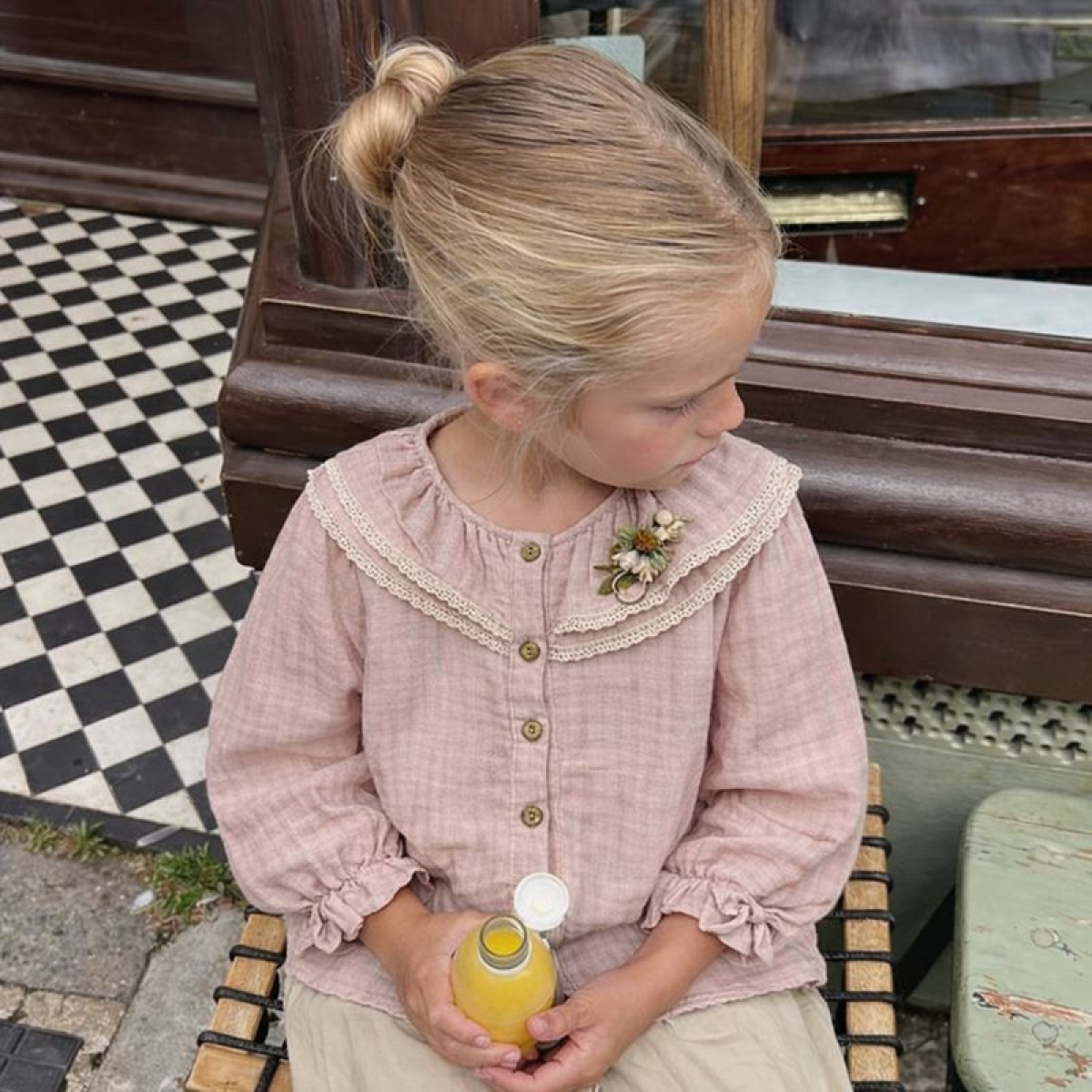 KIZ 5-8 YAŞ FIRFIRLI MÜSLİN GÖMLEK 