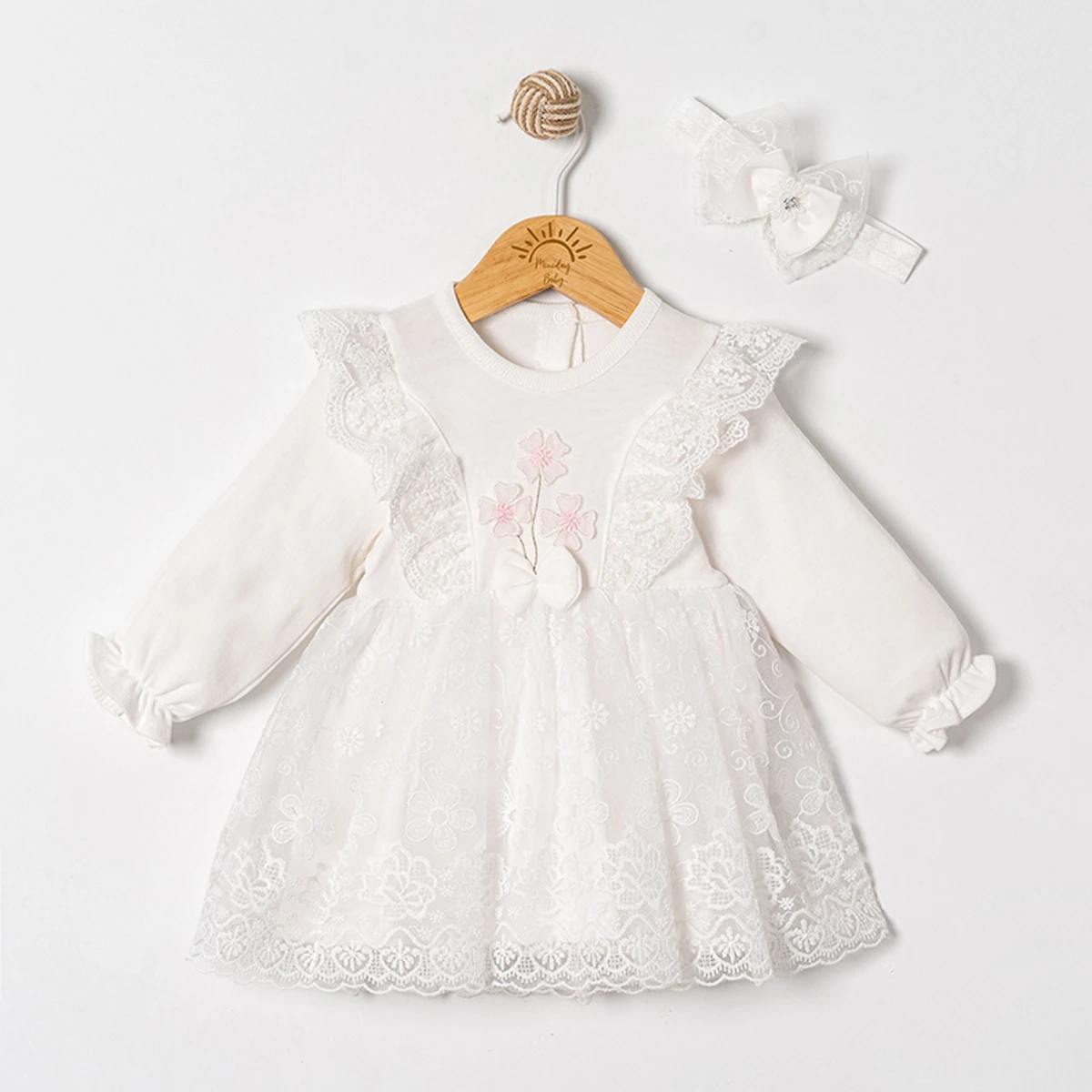 KIZ BEBEK 3-12 AY ELBİSE - BEYAZ