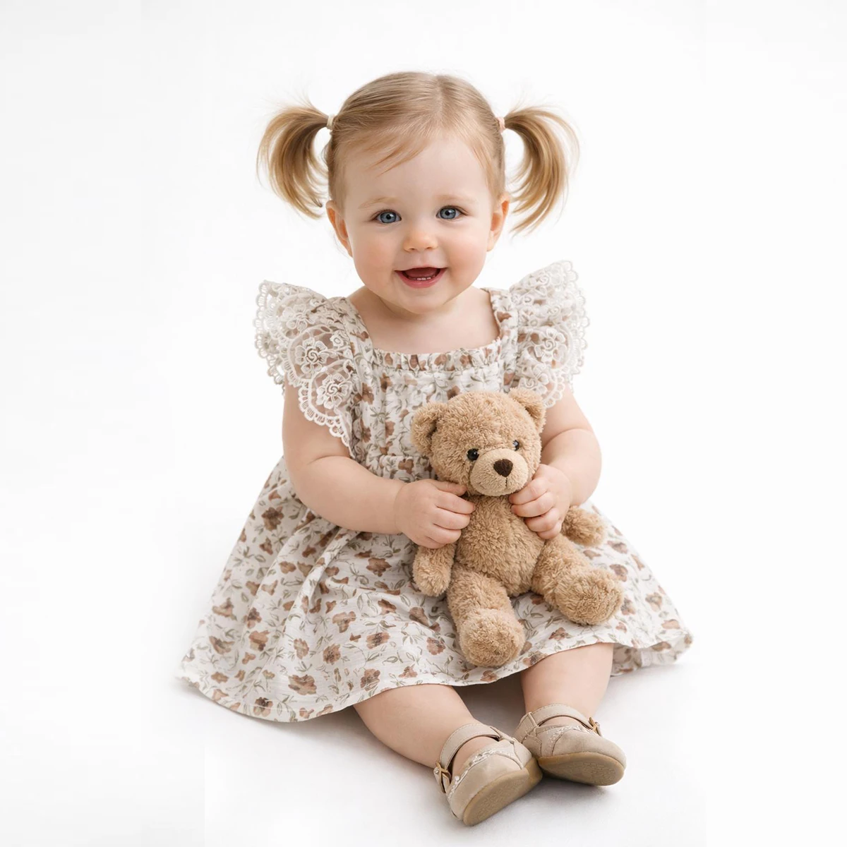 KIZ BEBEK 9-12 AY ÇİÇEK DESENLİ ELBİSE 