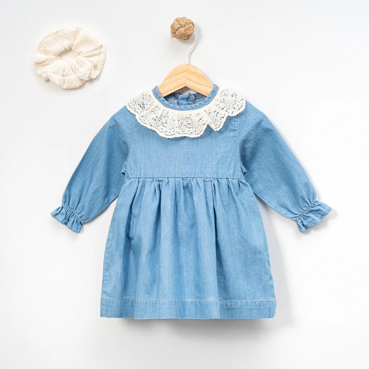 BABY GIRL 9-24 MONTHS COLLAR DETAILED BUCKLE DENIM DRESS