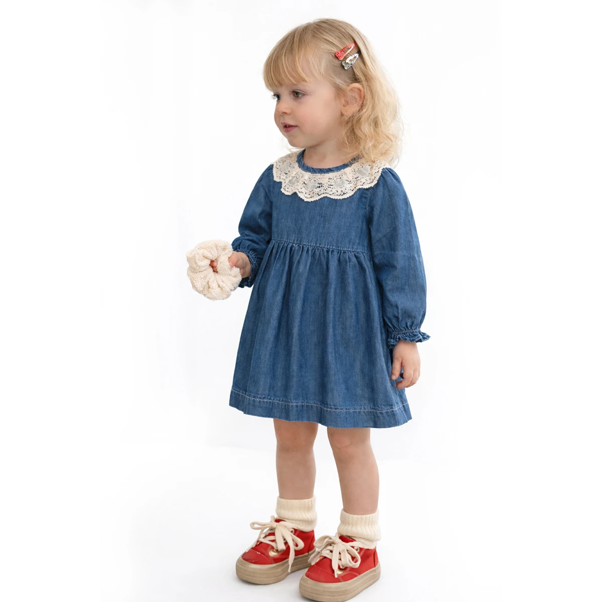 KIZ BEBEK 9-24 AY YAKA DETAYLI TOKALI KOT ELBİSE