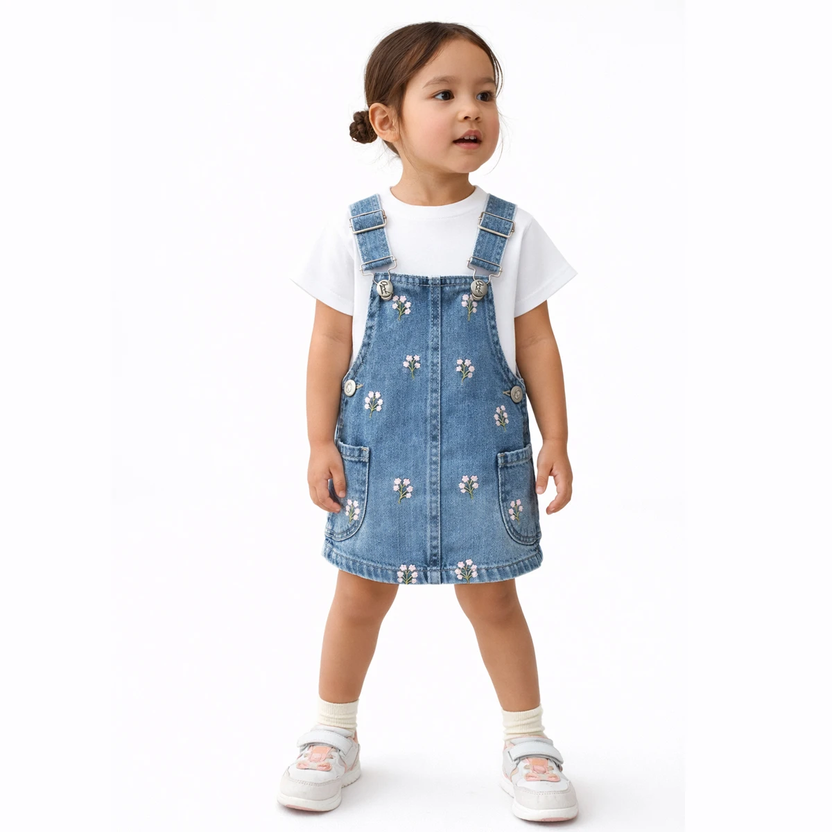 GIRL 1-4 AGE FLOWER EMBROIDERED DENIM DRESS