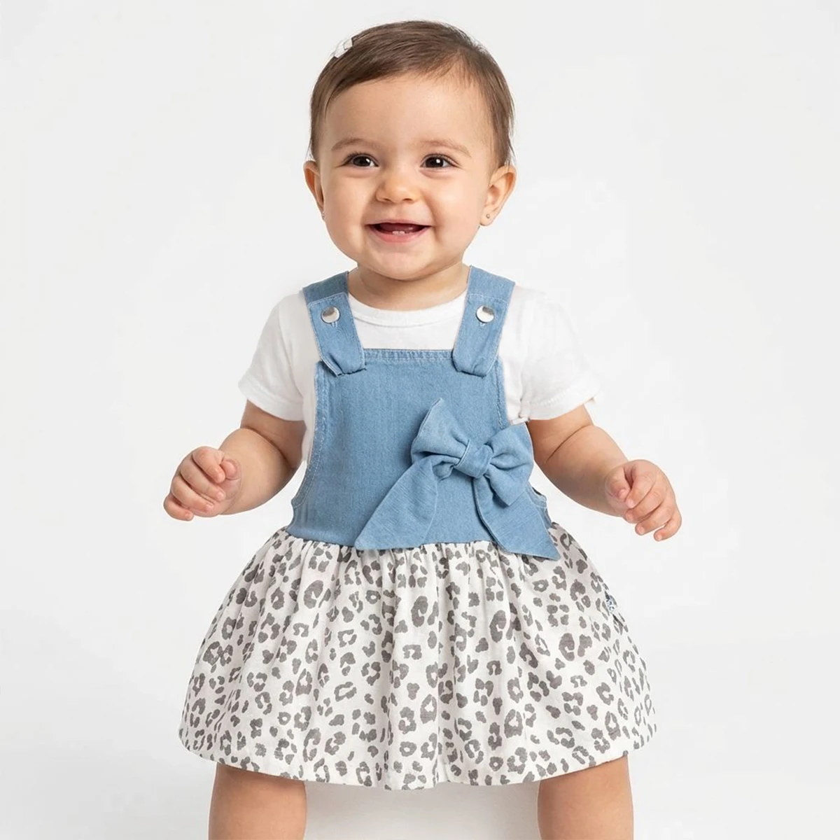 KIZ ÇOCUK 1-4 YAŞ DESENLİ KOT ELBİSE 