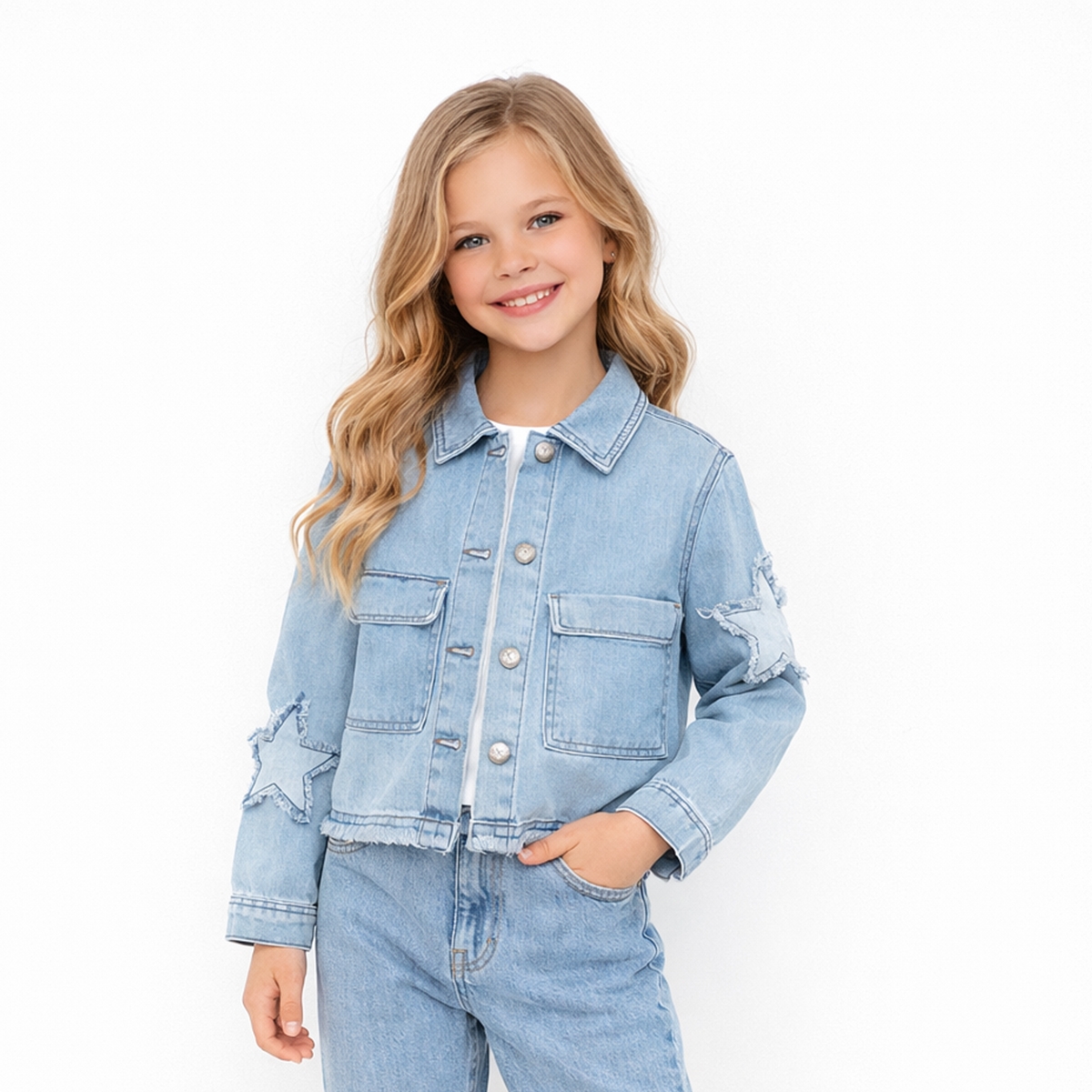 KIZ ÇOCUK 5-8 YAŞ YILDIZLI KOT CEKET 