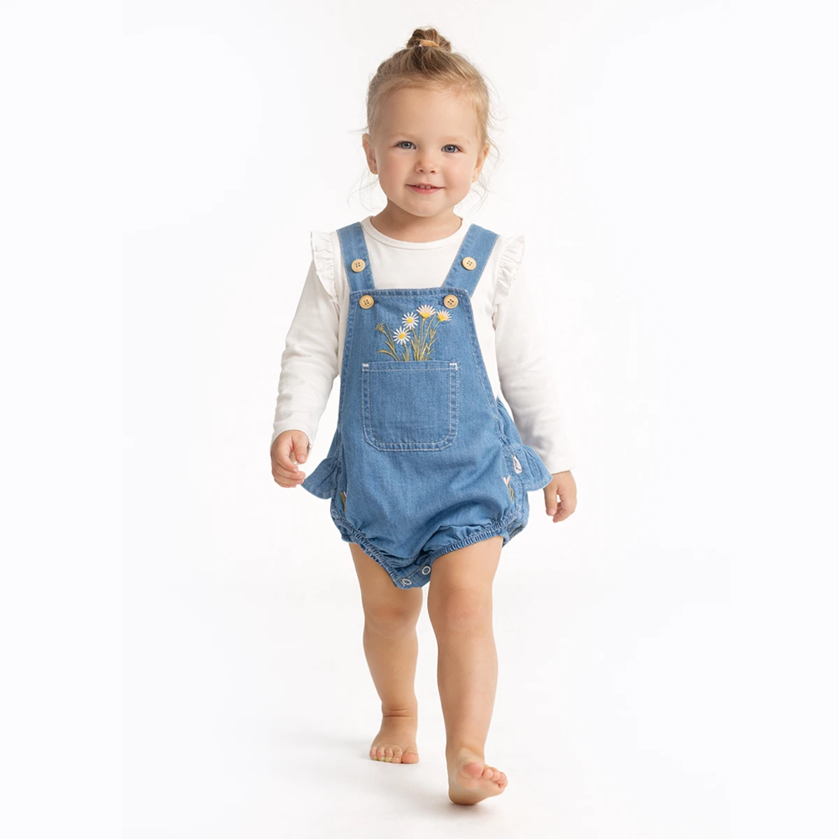 KIZ ÇOCUK 9-24 AY ÇİÇEK NAKIŞLI KOT TAKIM 