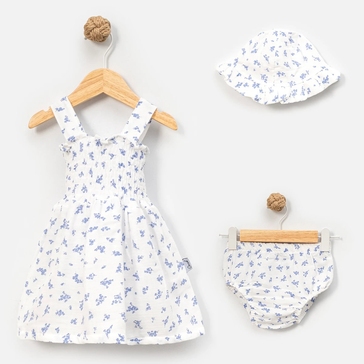 KIZ ÇOCUK 9-24 AY ŞAPKALI SLİPLİ ELBİSE 3 LÜ TAKIM - BEYAZ