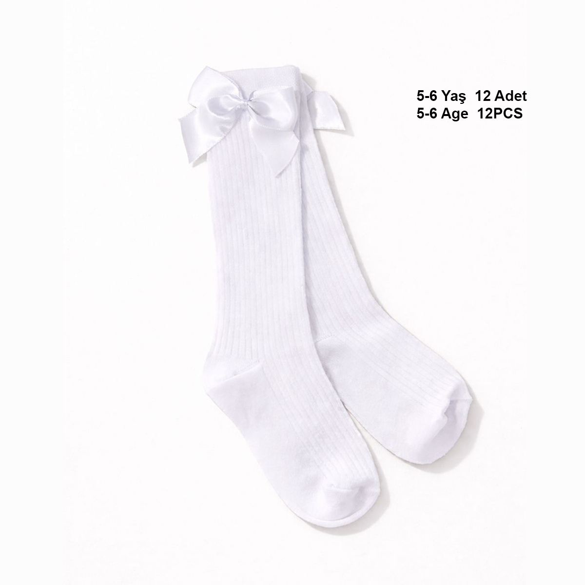 KIZ ÇOCUK DİZ ALTI FİYONKLU ÇORAP 5-6 YAŞ  (12 ADET)