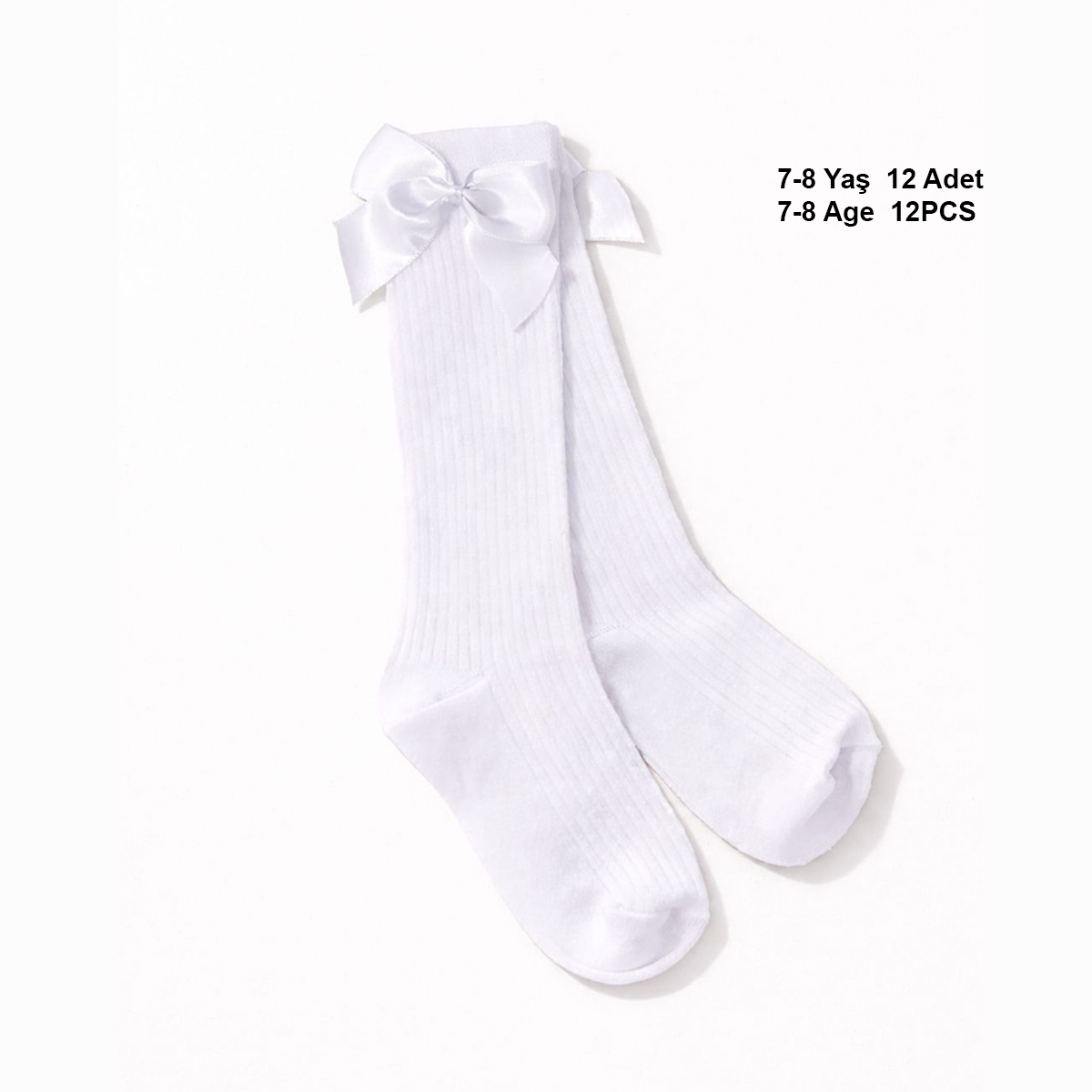 KIZ ÇOCUK DİZ ALTI FİYONKLU ÇORAP 7-8 YAŞ ( 12 ADET) 