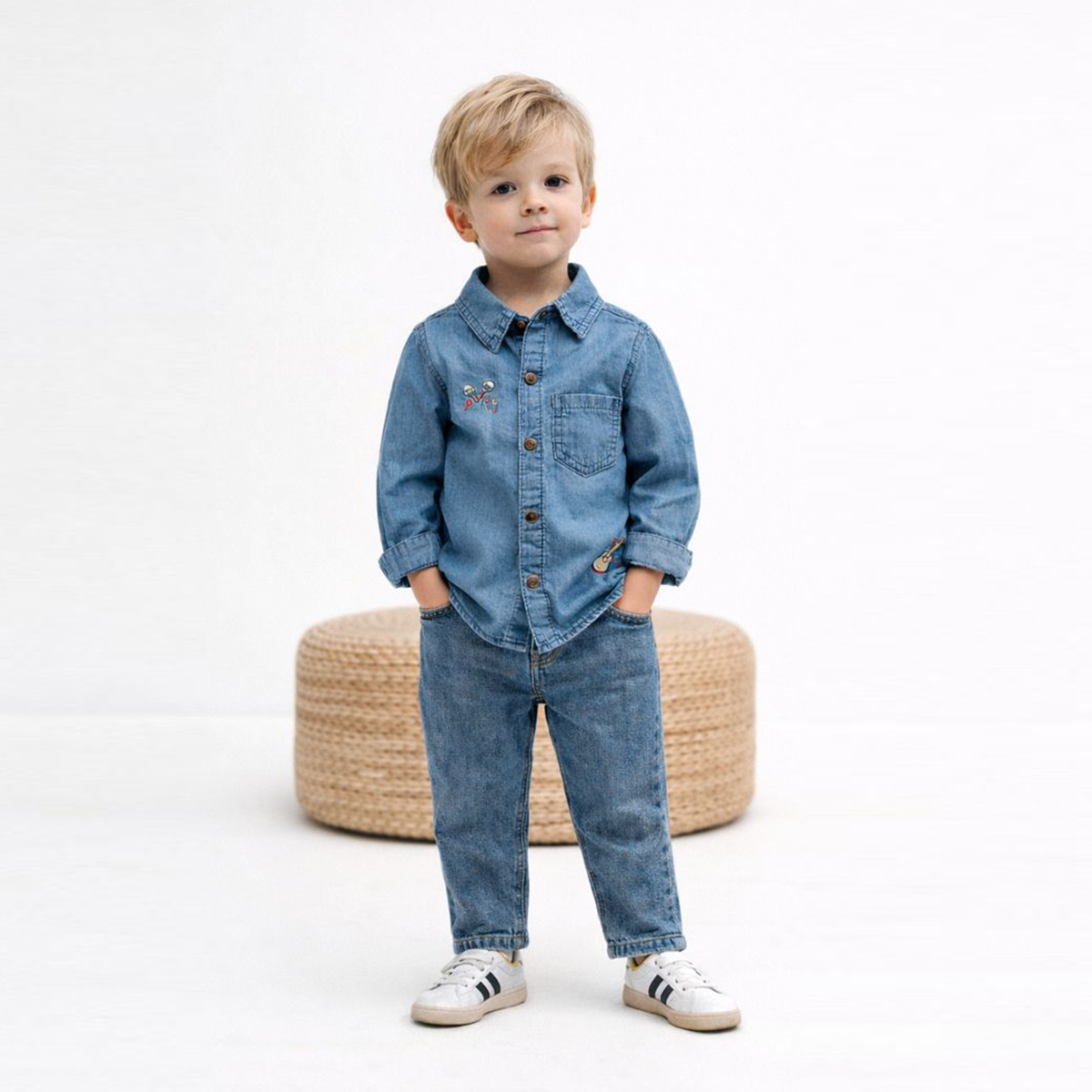 UNISEX 1-4 YAŞ NAKIŞLI KOT GÖMLEK 