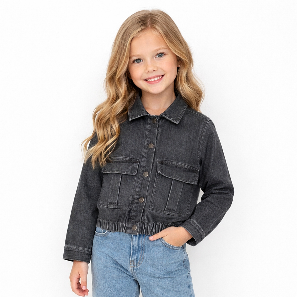 UNISEX ÇOCUK 4-7 YAŞ NAKIŞLI KOT CEKET 