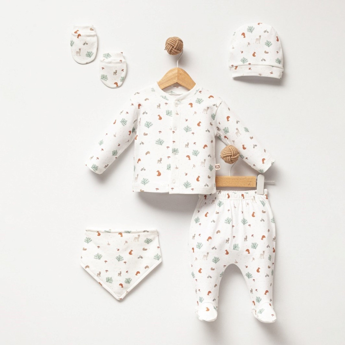 YAPRAK DESENLİ YENİDOĞAN 5 Lİ SET - BEYAZ