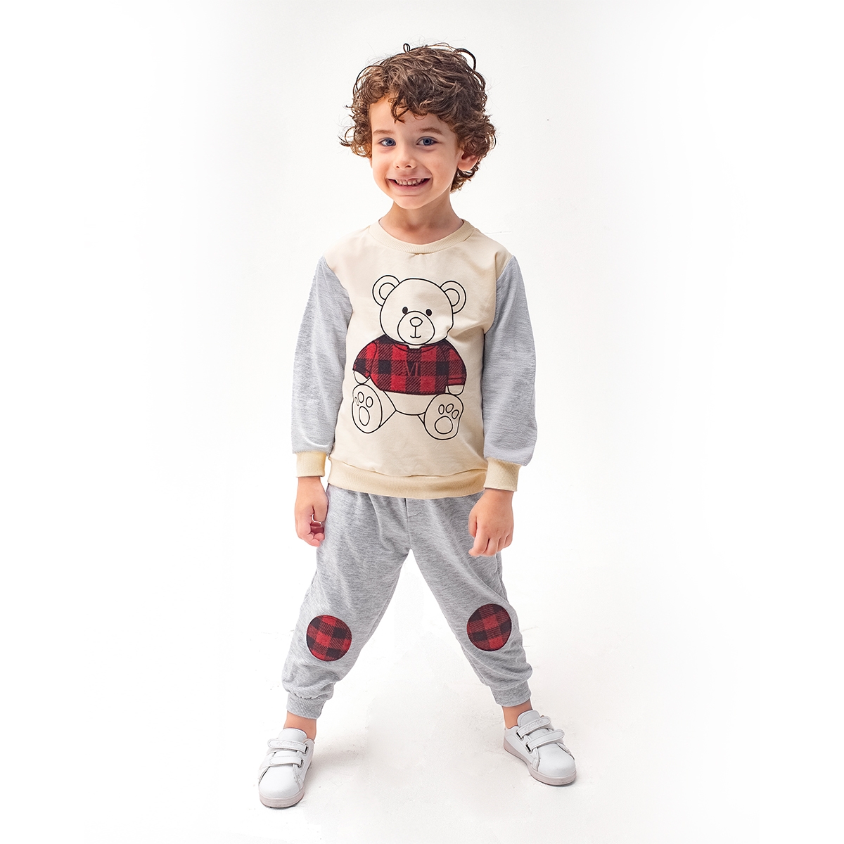 ERKEK ÇOCUK  2-5 YAŞ EKOSE AYICIK BASKILI EŞOFMAN TAKIMI 