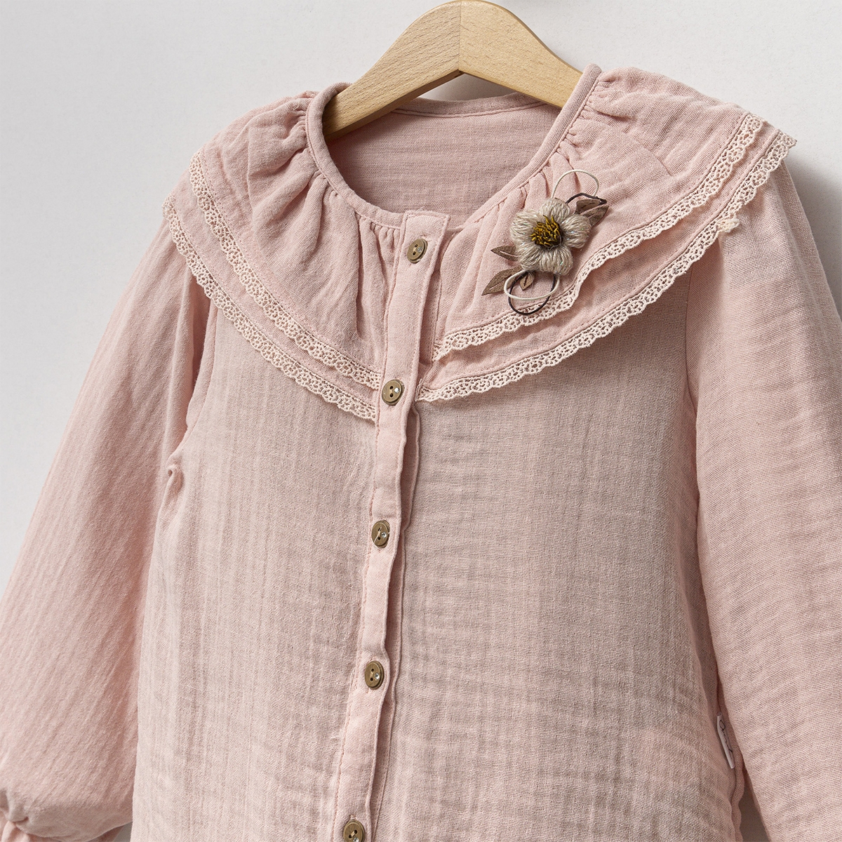 KIZ 5-8 YAŞ FIRFIRLI MÜSLİN GÖMLEK 