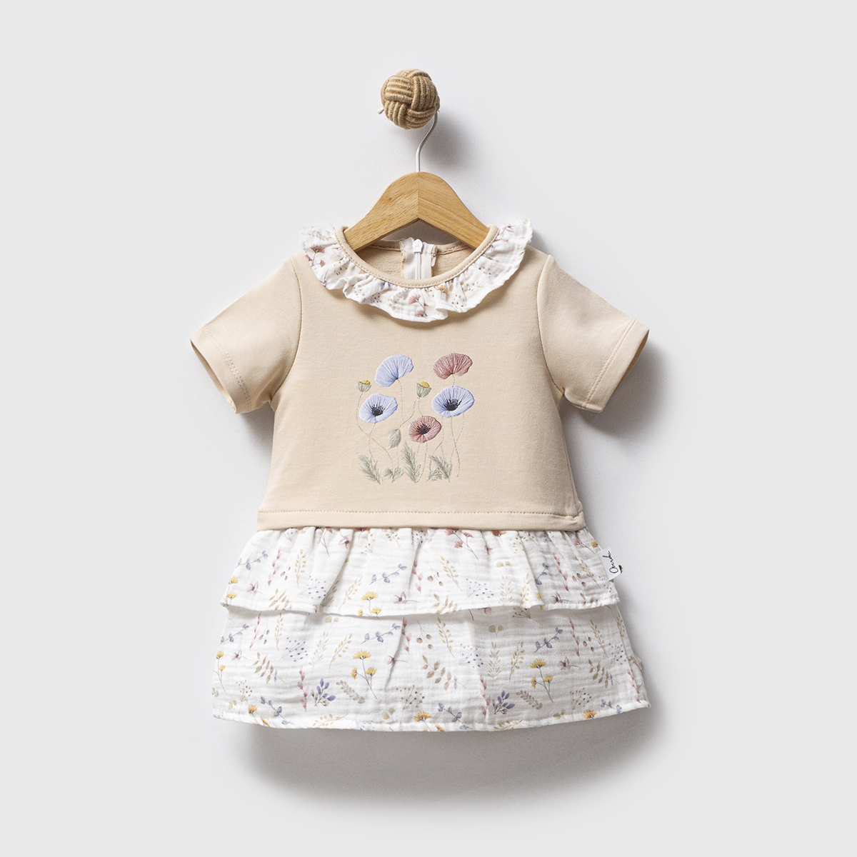 KIZ 1-4 YAŞ KISA KOL ÇİÇEKLİ ELBİSE 