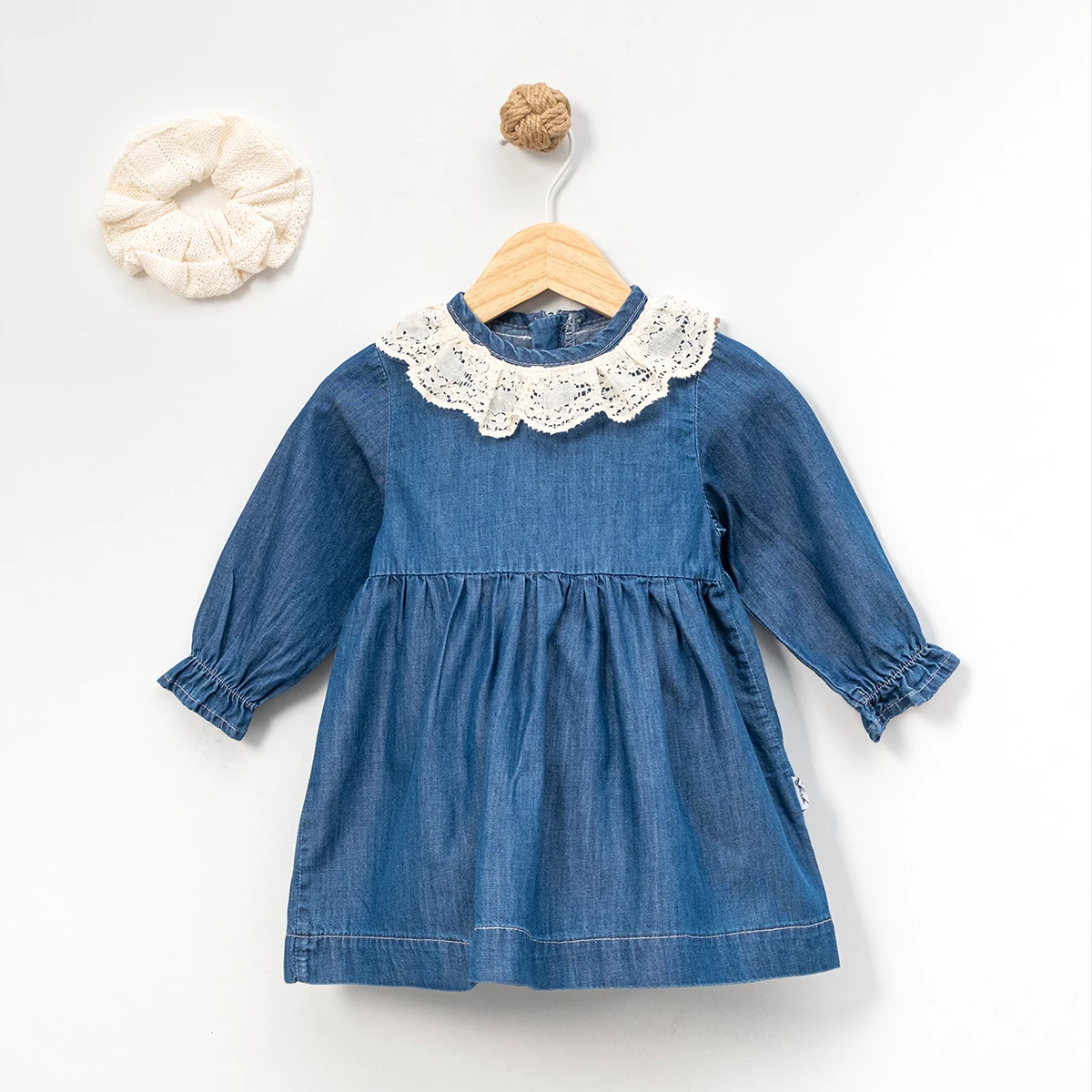 KIZ BEBEK 9-24 AY YAKA DETAYLI TOKALI KOT ELBİSE