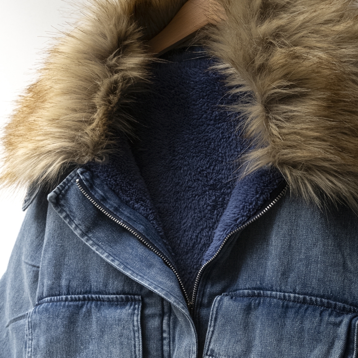 KIZ 9-12 YAŞ KÜRK YAKALI OVERSİZE KOT CEKET 